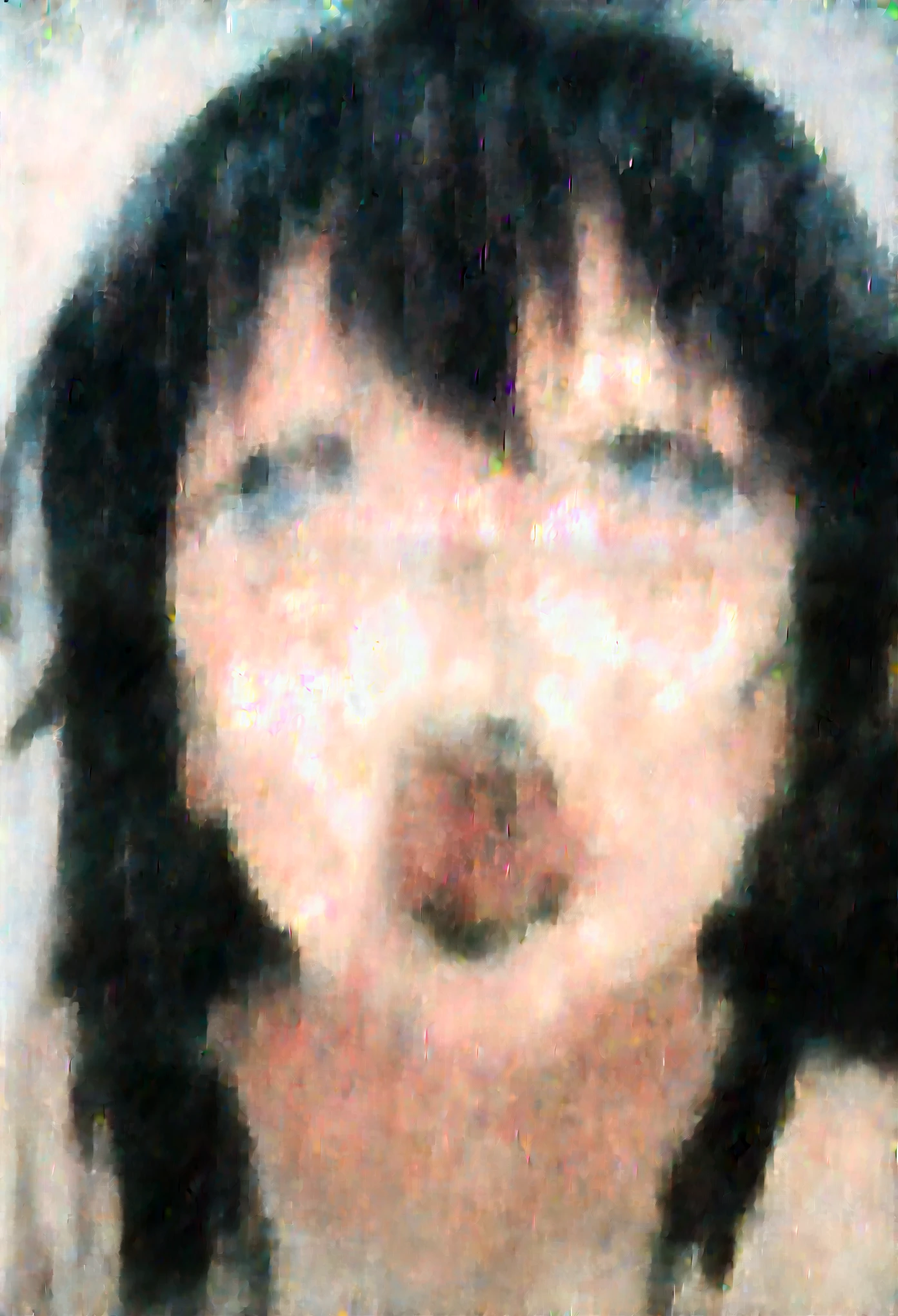 anime screencap, (yuri:2.0), close-up, long hair, black hair, blue eyes, (pussy juice:1.5), (pussy juice in mouth:1.5), (pussy juice on face:1.5), (black lipstick:1.5), smile, heart-shaped pupils, (pussy juice in nose:2.0), uncensored