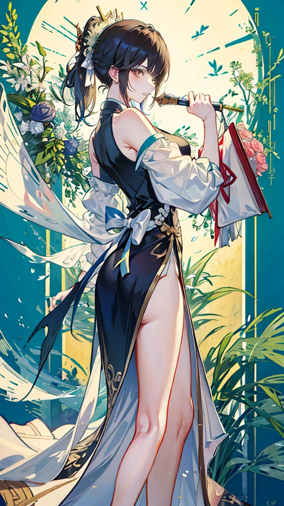 noon, In class, Two female proctors walked into the classroom, Bare shoulders, Holding a top-secret document bag, Two people wearing white T-shirts、Extra large breasts,, Big Ass, Long hair, Ponytail, blond, Long-legged female invigilator, The female proctor looks at the camera, Sweating profusely, Clothes are soaked, Art Nouveau style((Xinhaicheng), CGSTATION popularity, Shinkai Makoto H 2160,Inspired by Border Guard,Shinkai Makoto,plan,Guwitz's style,High-quality images,4K,8k,solve,((Leaning against the wall,Sideways posture))