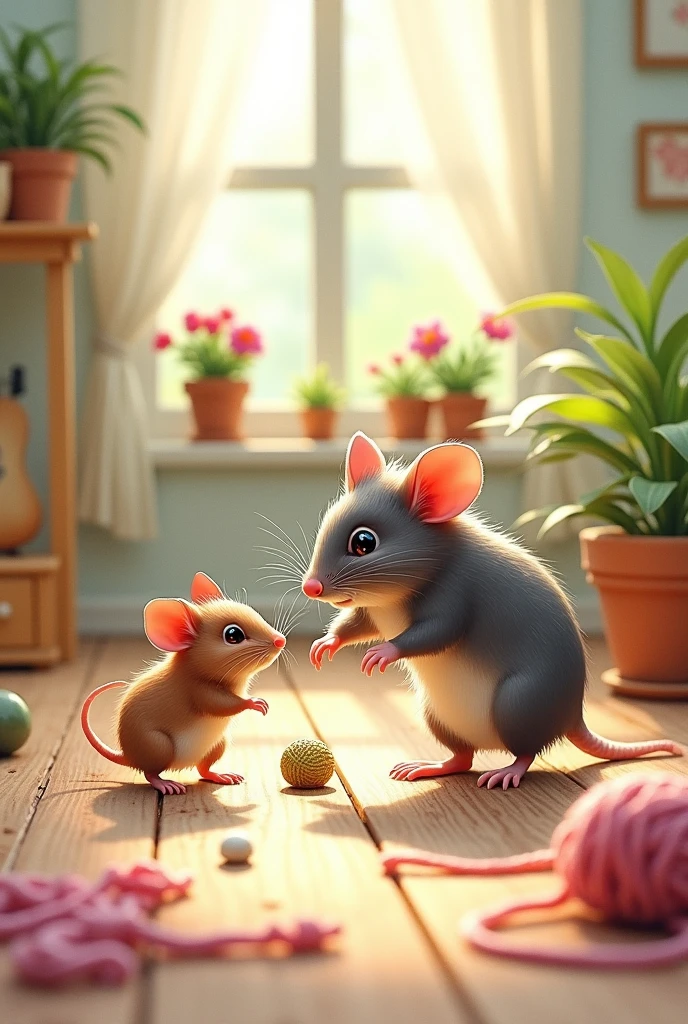 rat playing with his dad, watercolor style