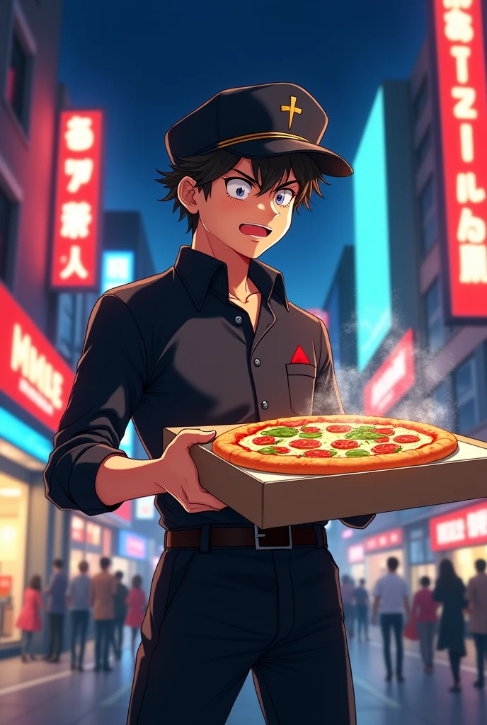 Pizza Delivery Anime Man Black Uniform Cachucha