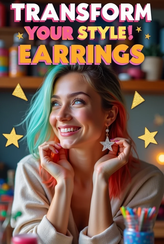 A thumbnail for YouTube video, for DIY earrings creation.
Make it like a clickbait 