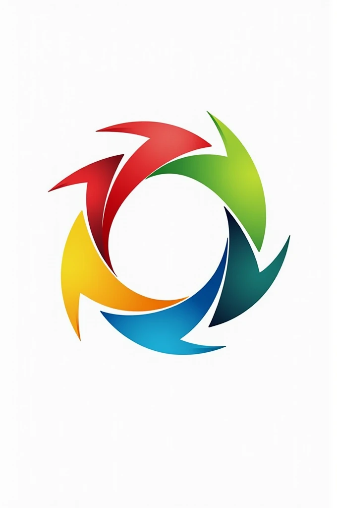 Generate four curved arrows and each one completes ¼ of a red, green, yellow and blue circle.