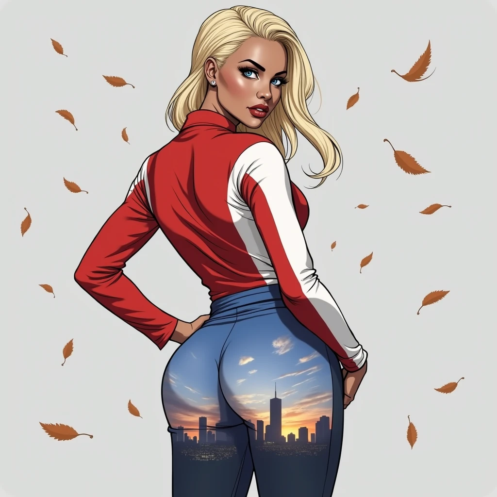 Beautiful black woman with big blue eyes, slim and sculptural full body, head on, very long blonde hair, totally naked wearing only red high heels, of giant breasts and nipples, giving a flying kick