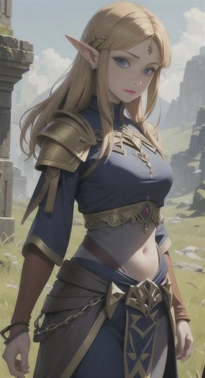 Masterpiece, best quality, mythical, Alluring, princess Zelda, Hyrule, legendary Triforce, armor,