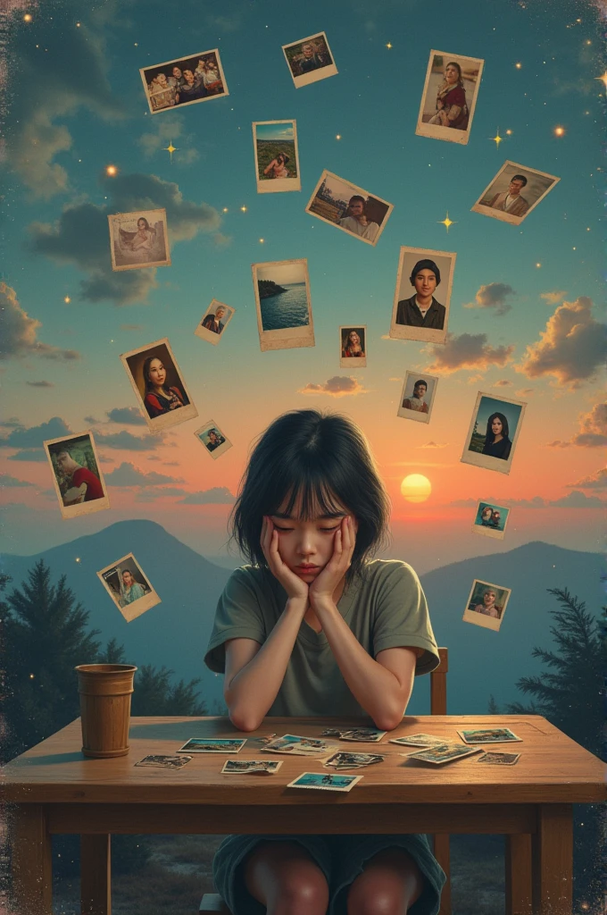 La frase Yesterday All my troubles seemed so far away Now it looks as though they're here to stay en una postal conceptual