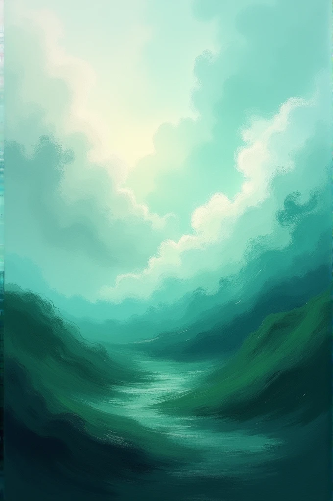 Make an abstract painting with colors like green, blue and white., that represent the sky (heaven) and the earth