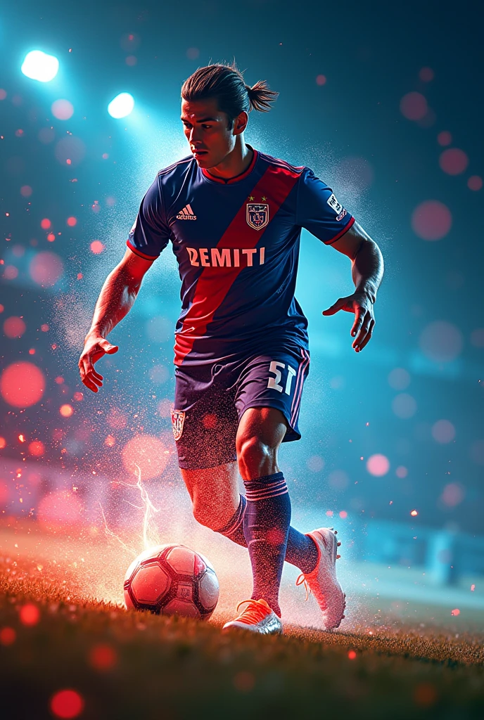 One man, beautiful detailed Football player of the Zenit football club, stroboscopic effect, action shot, dynamic motion blur, Gjon Mili style, dramatic lighting, high contrast, vivid colors, (8k, highres:1.2), ultra-detailed, (realistic, photorealistic, photo-realistic:1.37), masterpiece, best quality, very aesthetic, absurdres