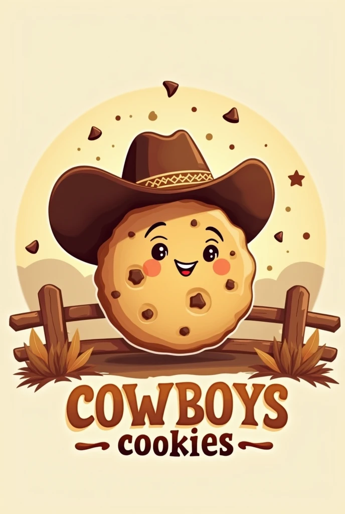 Create a logo for a store of cookies called "Cowboys Cookies", with a cookie that has on a cowboy hat.