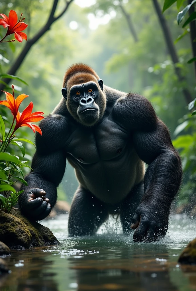 afraid gorilla in water