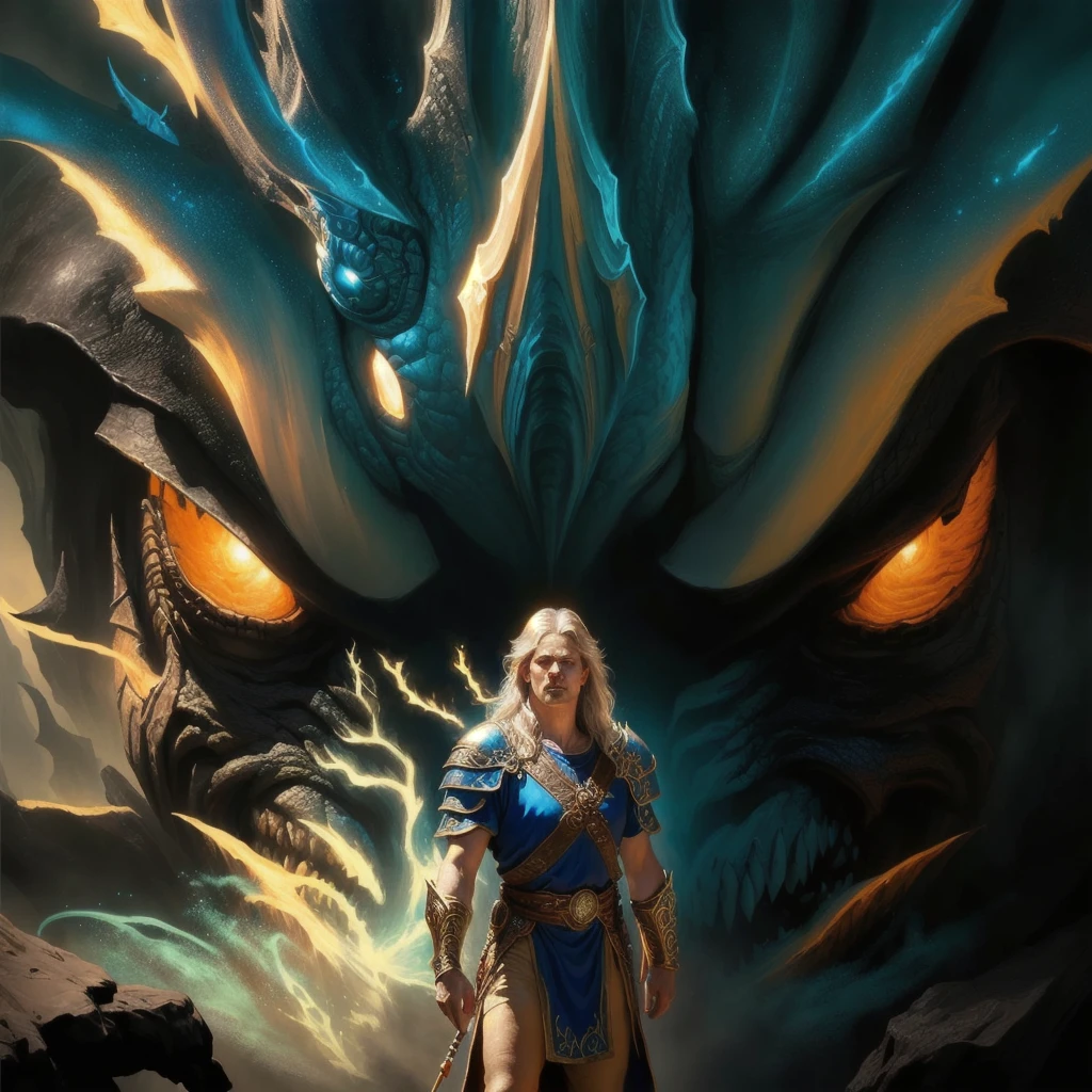 um close-up De um homem em pé na frente De um monstro, pintura Digital De goDrays, D & D fantasia pintura Digital, inspiraDo em Ryan Barger, Jeff Easley cinematic, D & D pintura Digital, D & D fantasia arte Digital, Estilo De arte Digital De fantasia épica, Jeff Easley, Estilo De arte De fantasia épica HD,