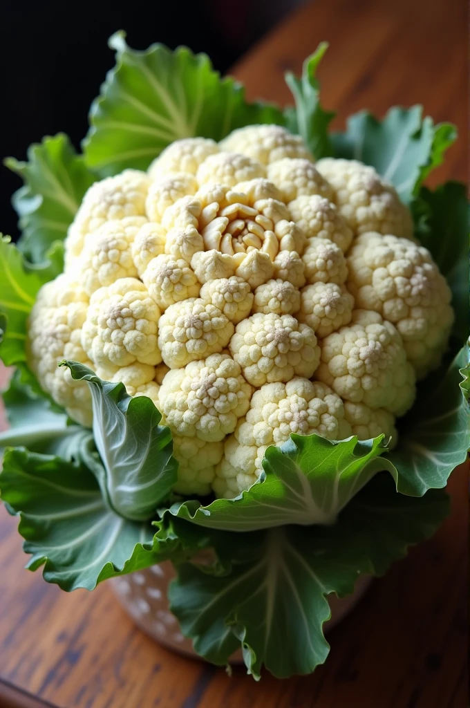 There is a cauliflower flower placed on a table and from inside this flower Allah is writing and much more!