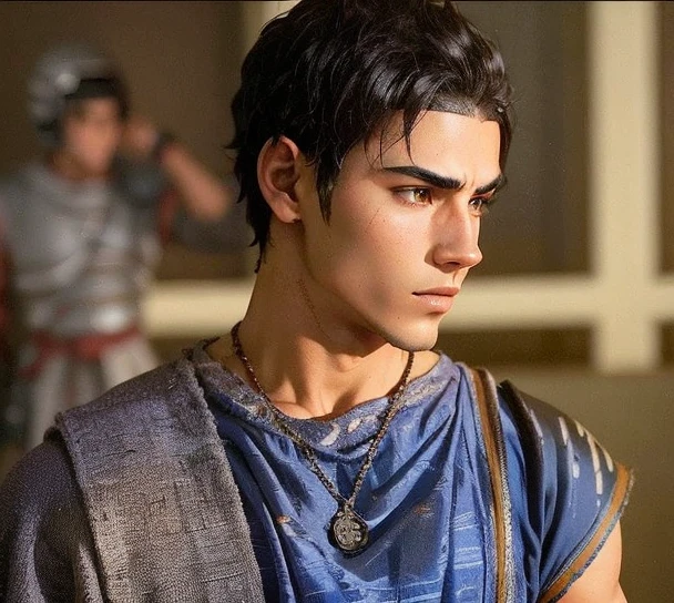 Roman Legionary Teenage Youth Male Short Jet Black Hair Red Helmet Plume Athletic, but with a musculature without exaggeration Base to do it Shisui Uchiha from the Naruto series and anime.
Uchiha logo on the left chest of the armor 
Roman armor