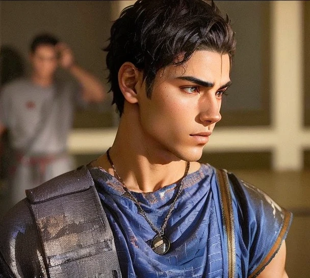 Roman Legionary Teenage Youth Male Short Jet Black Hair Red Helmet Plume Athletic, but with a musculature without exaggeration Base to do it Shisui Uchiha from the Naruto series and anime.
Uchiha logo on the left chest of the armor 
Roman armor
