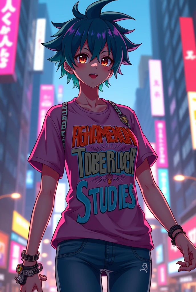 anime character shirt with Aghamenon Toberlock Studies written 