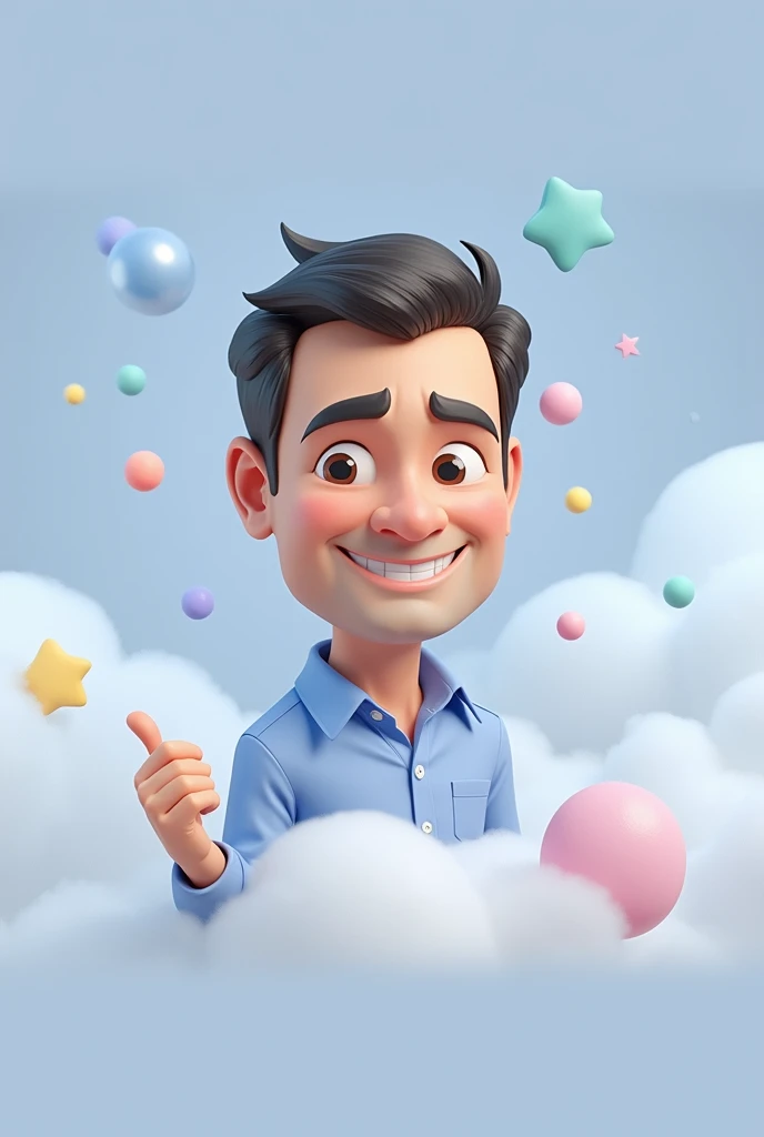 Cartoon character of a man blue shirt, 45 years old adult, an animated character, stylized character, animation style rendering, 3d stylized, neutral expression, with slightly furrowed eyebrows and a closed mouth