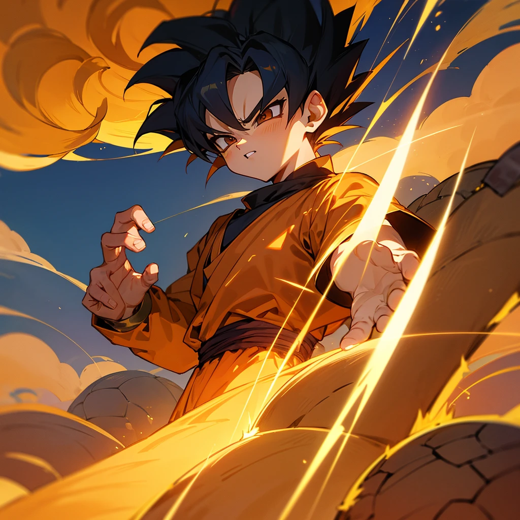 little saiyan boy Golden straight hairstyle There was a golden aura all over his body. Using the power of the Sky Shaking Turtle Wave Enter the demon lord.8k