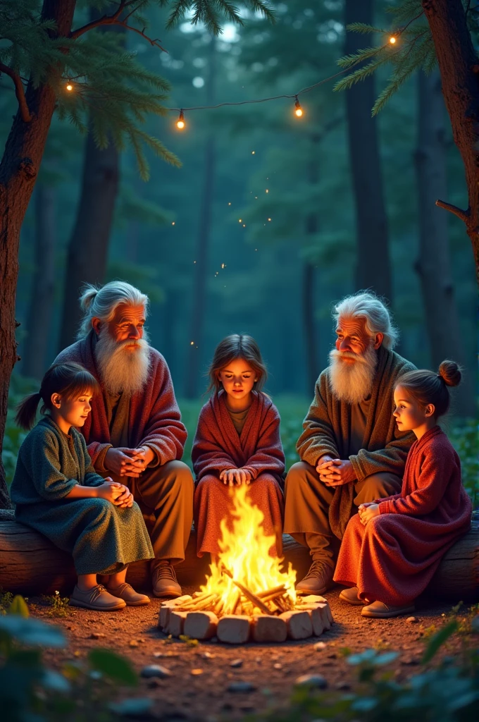 Png elders sitting around a fire and telling stories to the children
