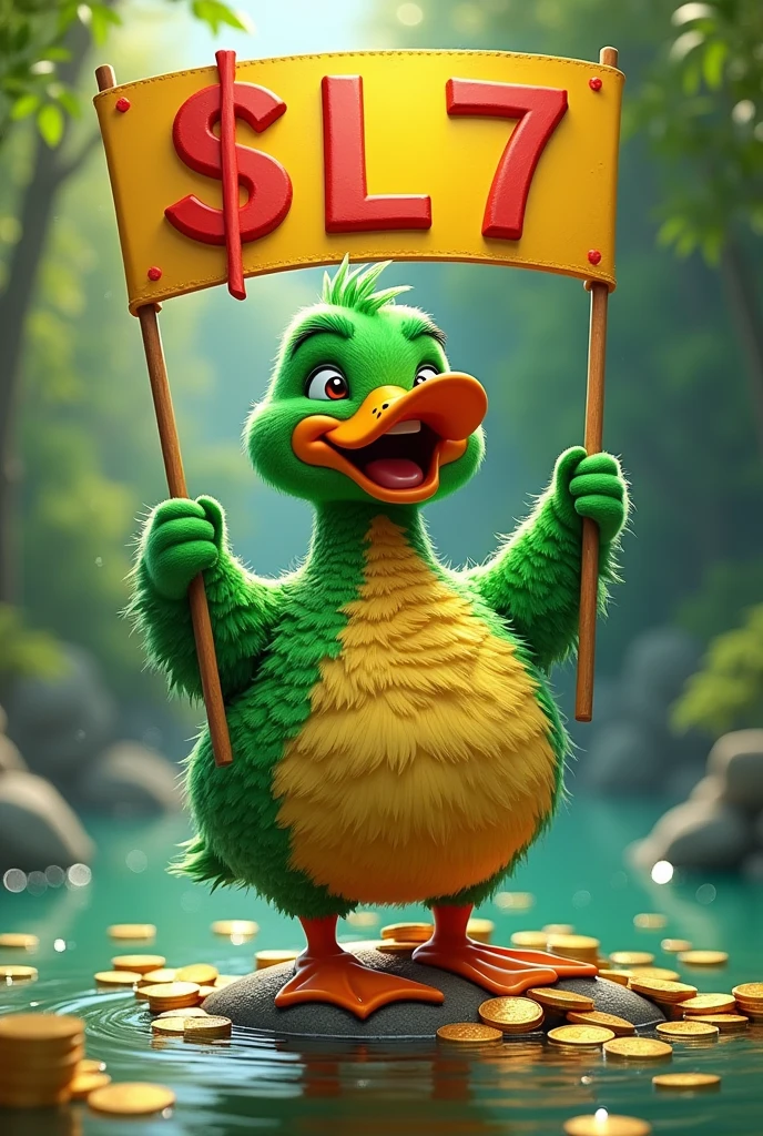 A duck full of money with a banner saying SL7