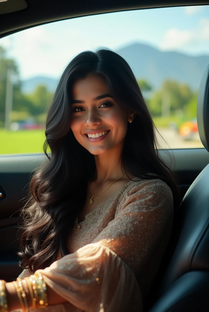 Beautiful Pakistani woman 20 Year old sitting in car on Islamabad 