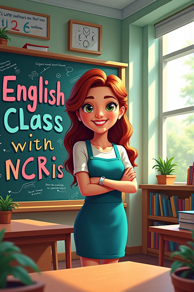 A logo using the phrase English class with miss Cris 