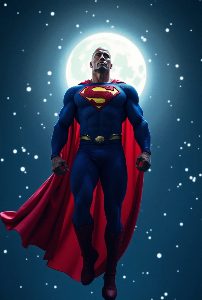Dwayne johnson wears superman outfit and he flies to the moon