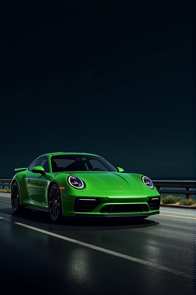 Green porche car back side standard back ground dark