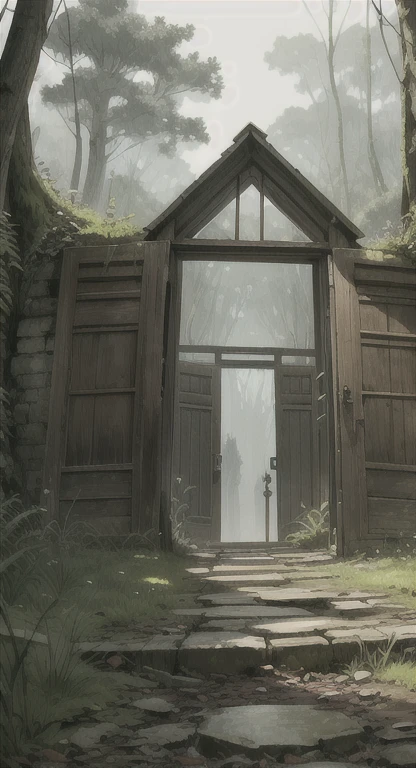 Masterpiece, best quality, Ancient abandoned door int the Forest,