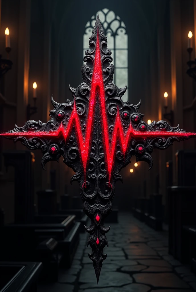 Electrocardiographic reading symbol in hardcore gothic style