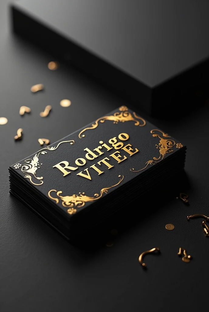 Generate a singer&#39;s business card. Let it be black decor and the name of the artist Rodrigo Vitee&#39;s