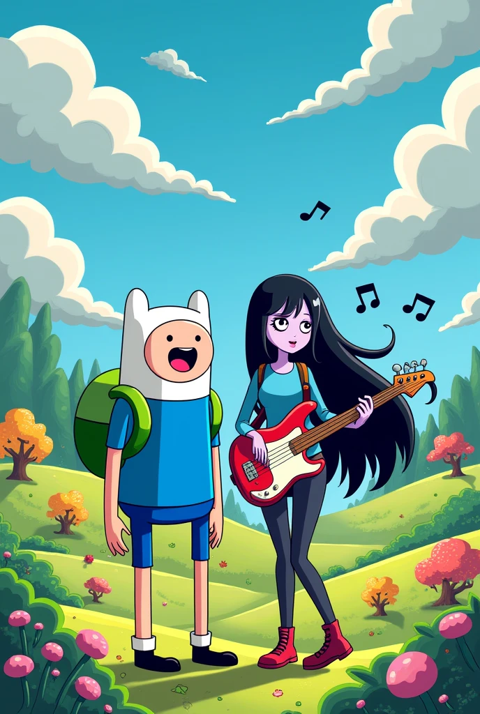 Crea un wallpaper de finn y Marceline de hora de aventura