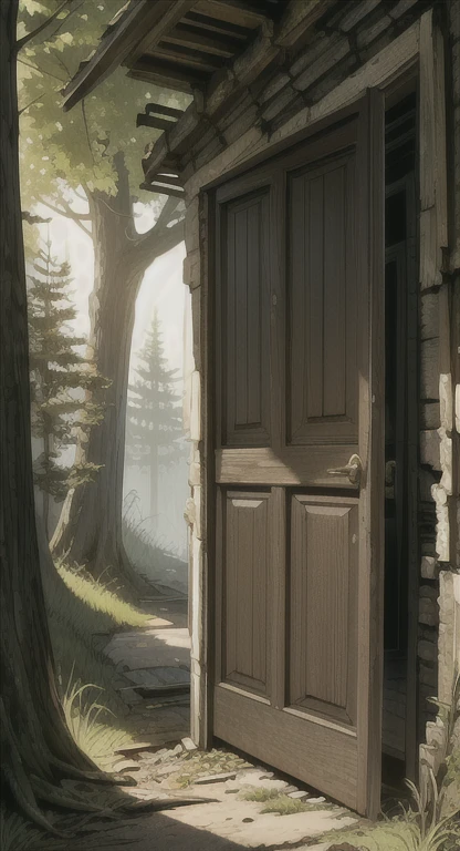 Masterpiece, best quality, Ancient abandoned door int the Forest, glowing,