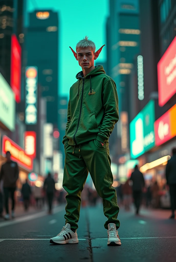 Elf in adidas sneakers looking straight ahead Man