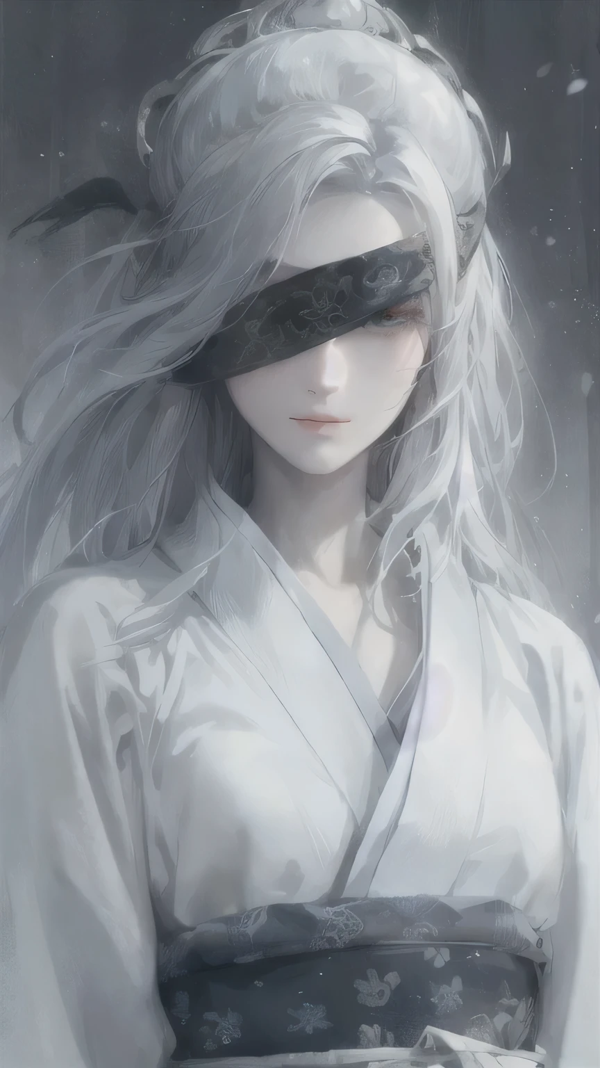 Close-up of a white-haired woman wearing a white mask, Beautiful character painting, Gu Weiss, artwork in the style of Gu Weiss, White-haired deity, author：Yang J, Epic and beautiful character art, Stunning character art, author：Fan Qi, by Wuzhun Shifan, Gu Weiss on pixiv artstation