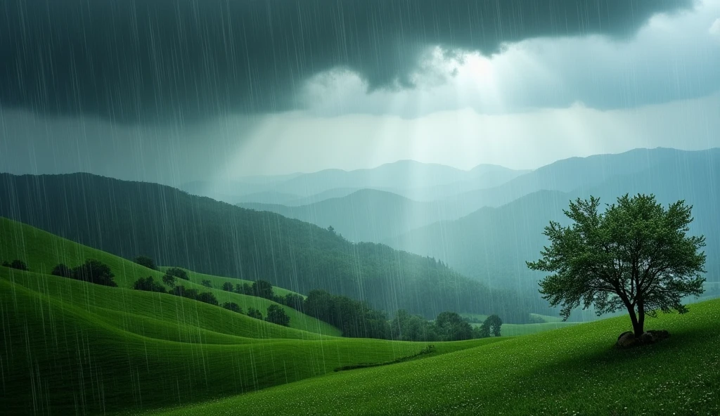 Landscape of heavy rain、Transparent background