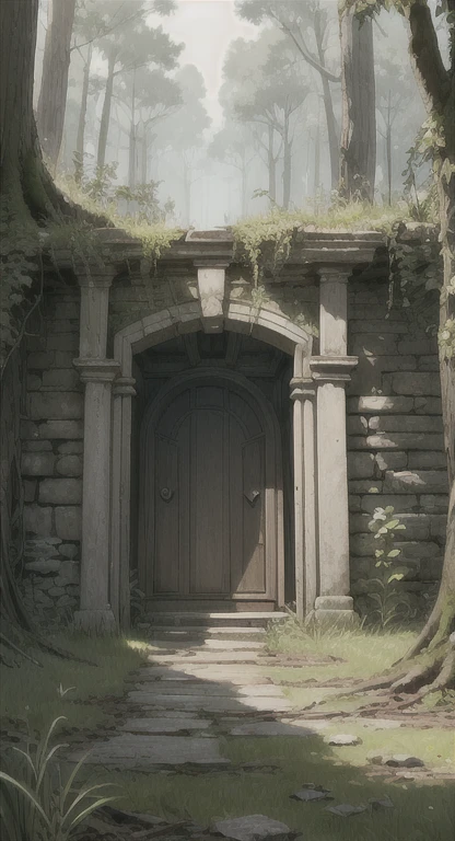 Masterpiece, best quality, Ancient abandoned magic door int the Forest,