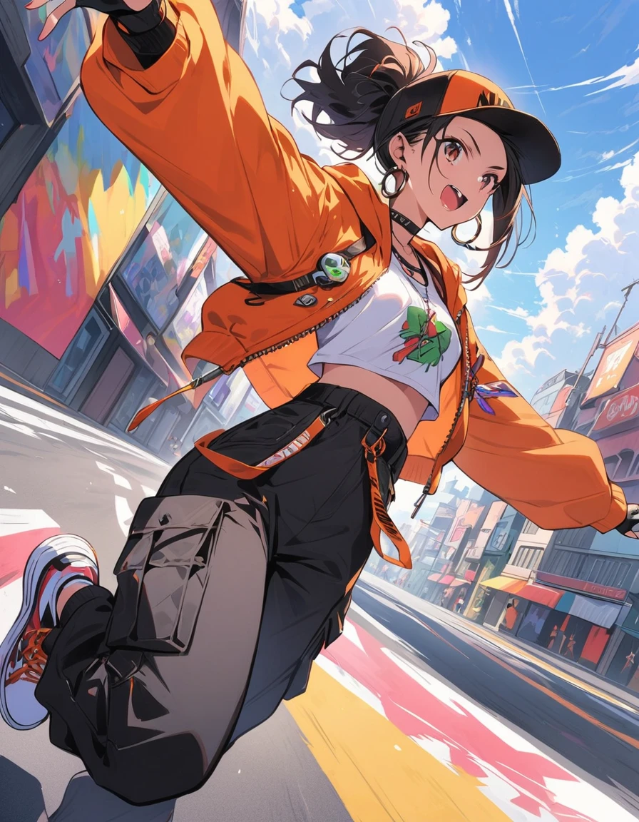 one person's,
break
//Fashion Urban B-girl,
nice, edgy ensemble that brings out the urban vibe of breakdancing, Start with a cropped tank top or sports bra in a bold color like neon green or electric blue.。.。., Lots of pockets、Combined with a high waist, Relaxed cargo pants for easy movement..。,
break
Layer over the top with a loose-fitting graphic tee or hoodie for a relaxed streetwear look, Complete your look with high-top sneakers that combine comfort and support, Accessorize with large hoop earrings, Snapback Hat, Add some flair with wristbands and fingerless gloves,
break,(Highest quality、masterpiece、High resolution、detailed)、animeスタイル、Flat Style、(Enjoy skateboarding), break,extremely detailed、Fun Themes、Dynamic Angle、anime