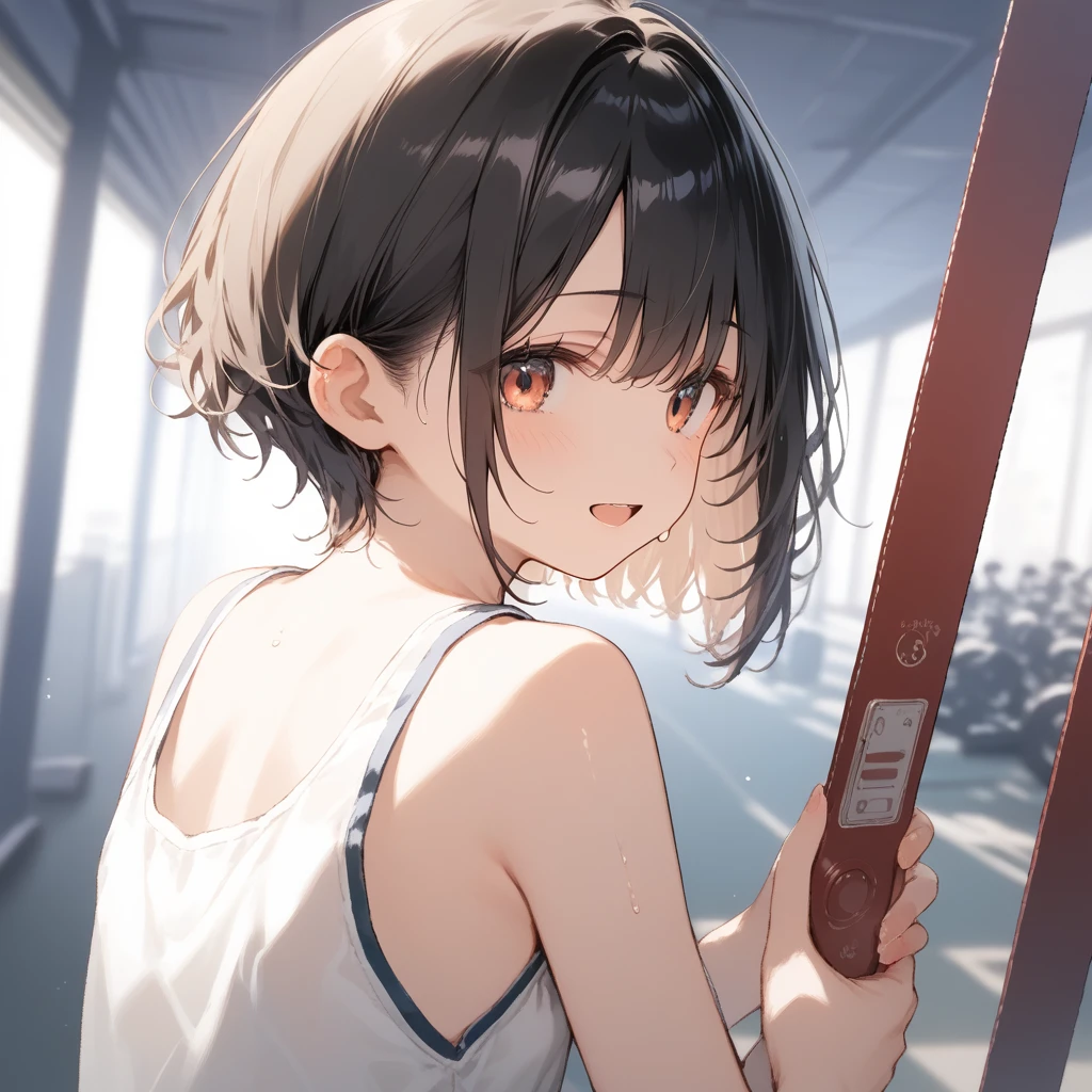 、(masterpiece、Highest quality)、Highest quality, Ultra-high resolution, (((masterpiece))), alone, Sweat、Big eyes, Composition from the front、Shortcuts、Embarrassed face、Bronze colored hair、Cut the back hair short、Bathroom、Shower scene、 Expose、Completely naked、pubic hair、belly button、Large areola、Nipples、short hair