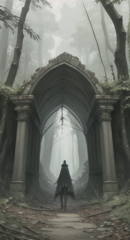 Masterpiece, best quality, Ancient abandoned magic portal int the Forest,