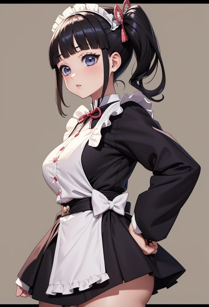 Masterpiece,Solo,1Girl,Kanao Tsuyuri,(Kimetsu No Yaiba),Big Breasts,Perfect Body,Sexy Body Hot,Best Quality,High Resolution,Photograph 8K,Ultra Detailed,Female Maid Prancis Theme,Female Maid Outfit Anime,Maid Short Dress,Black And White Dress Prancis Cute ta,Beautiful,Beautiful Woman,Cafe Background,Hair In A Side Ponytail