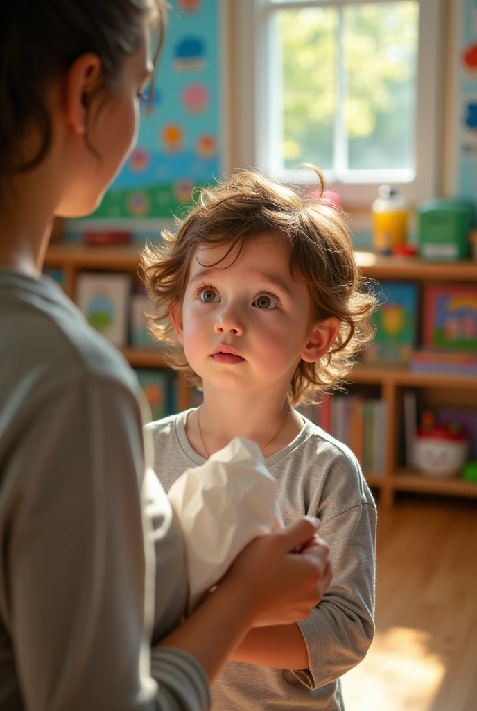 A child confessing to a teacher