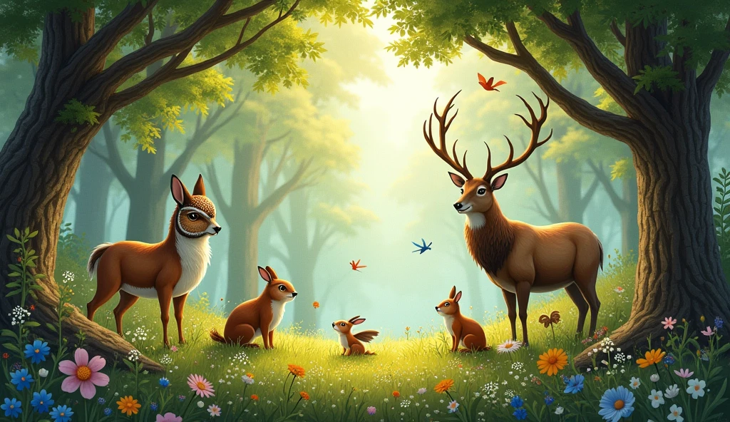 Diffirent type of animals gathered around
