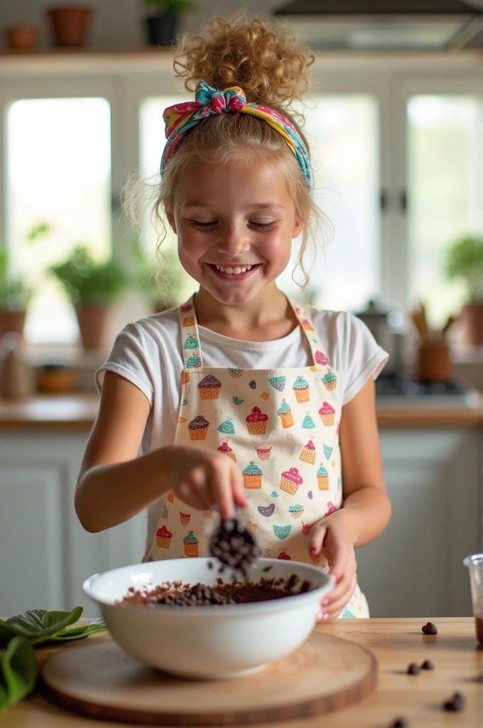Blonde girl making brownies 