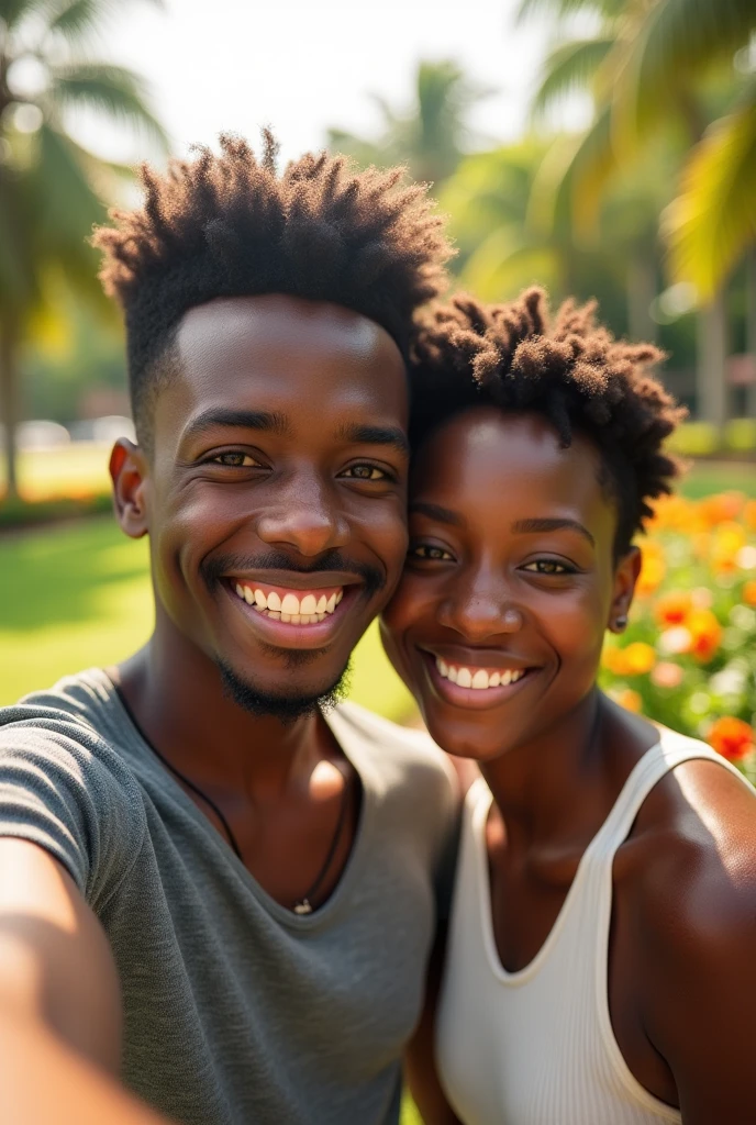 Beautiful haitian american young man, 18 years, ta a selfie with mom