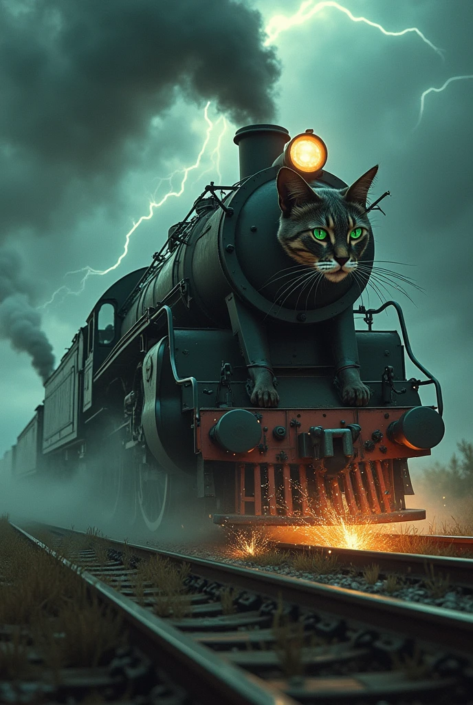 A cat attacks a train