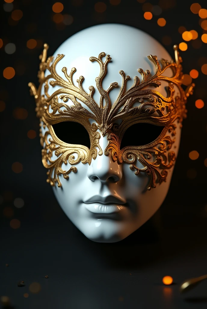 Illustration of a white and gold male mask Just to cover the eyes