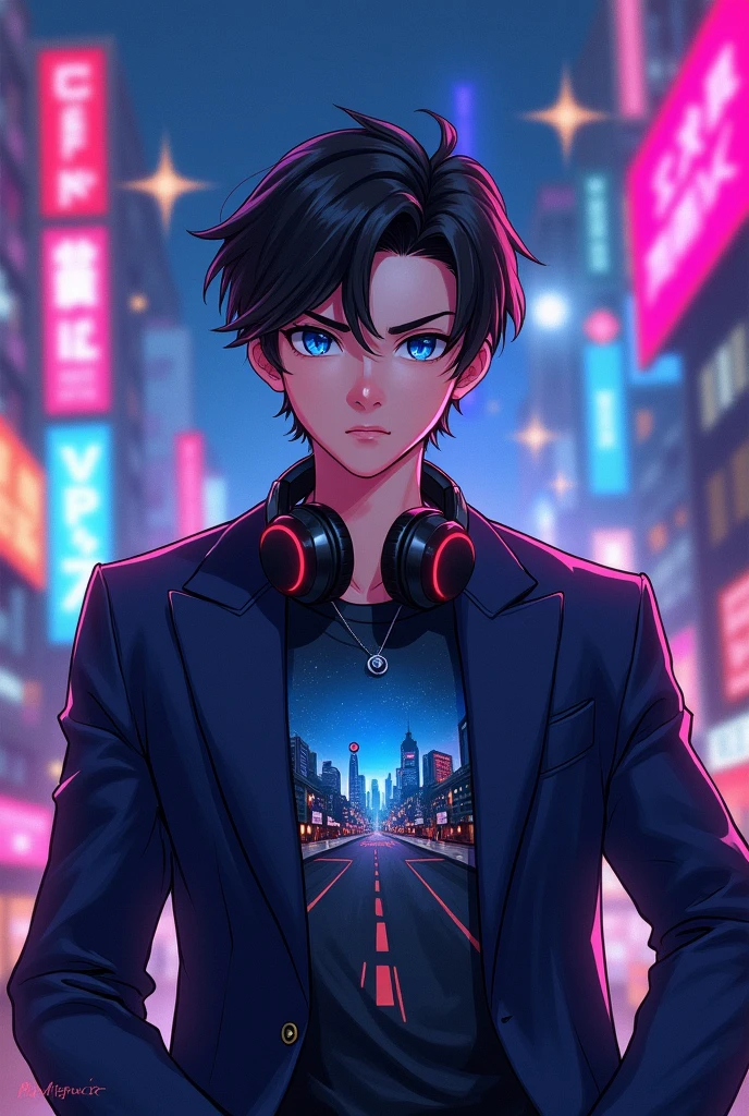 Make a profile picture of a formal animated gamer boy