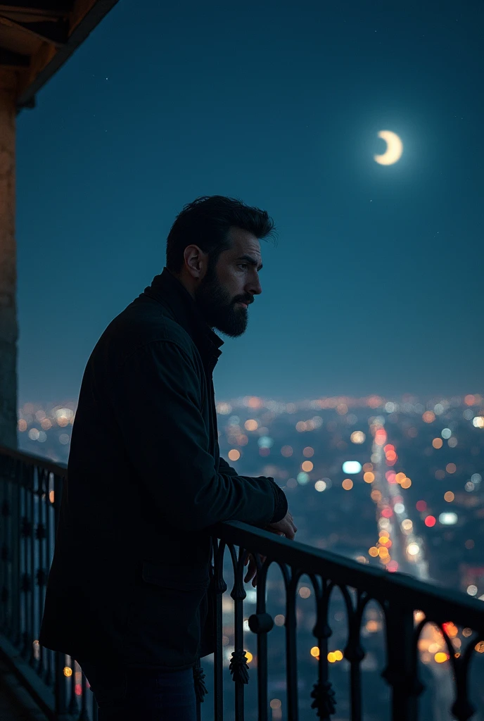 A man feel alone at midnight on terrace