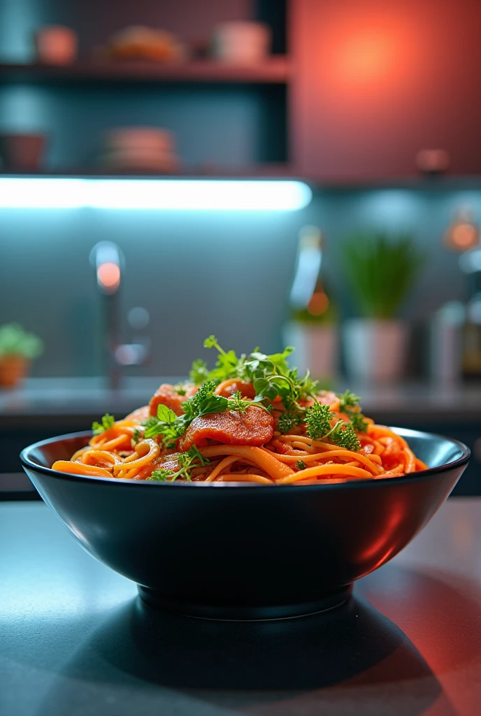 Noodles of the future, noodles made from vegetables and meat, which is rich in protein.