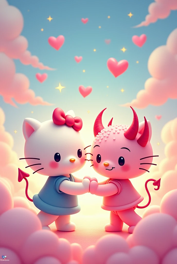 Hello kitty and baby devil couple 2D