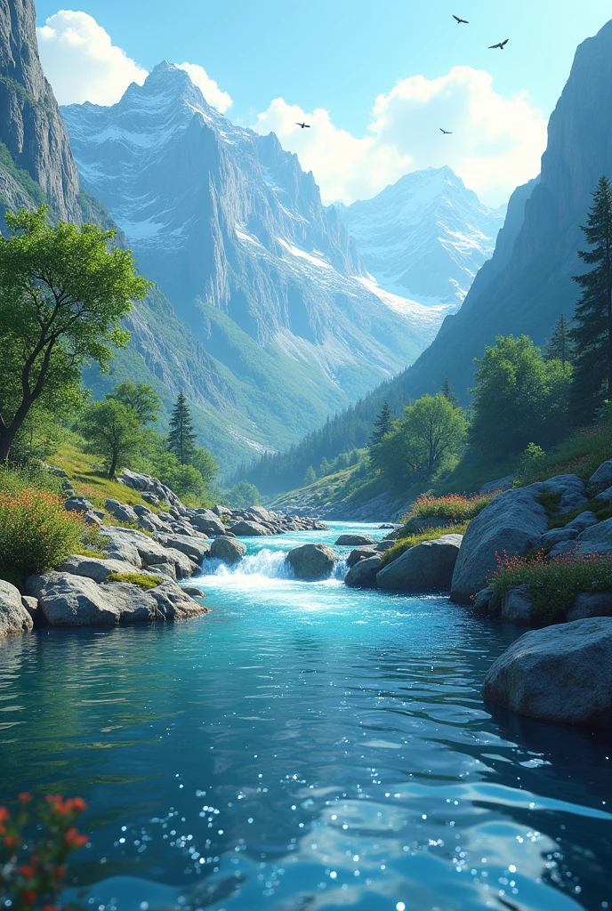You can make an animated image about water filtration between mountains